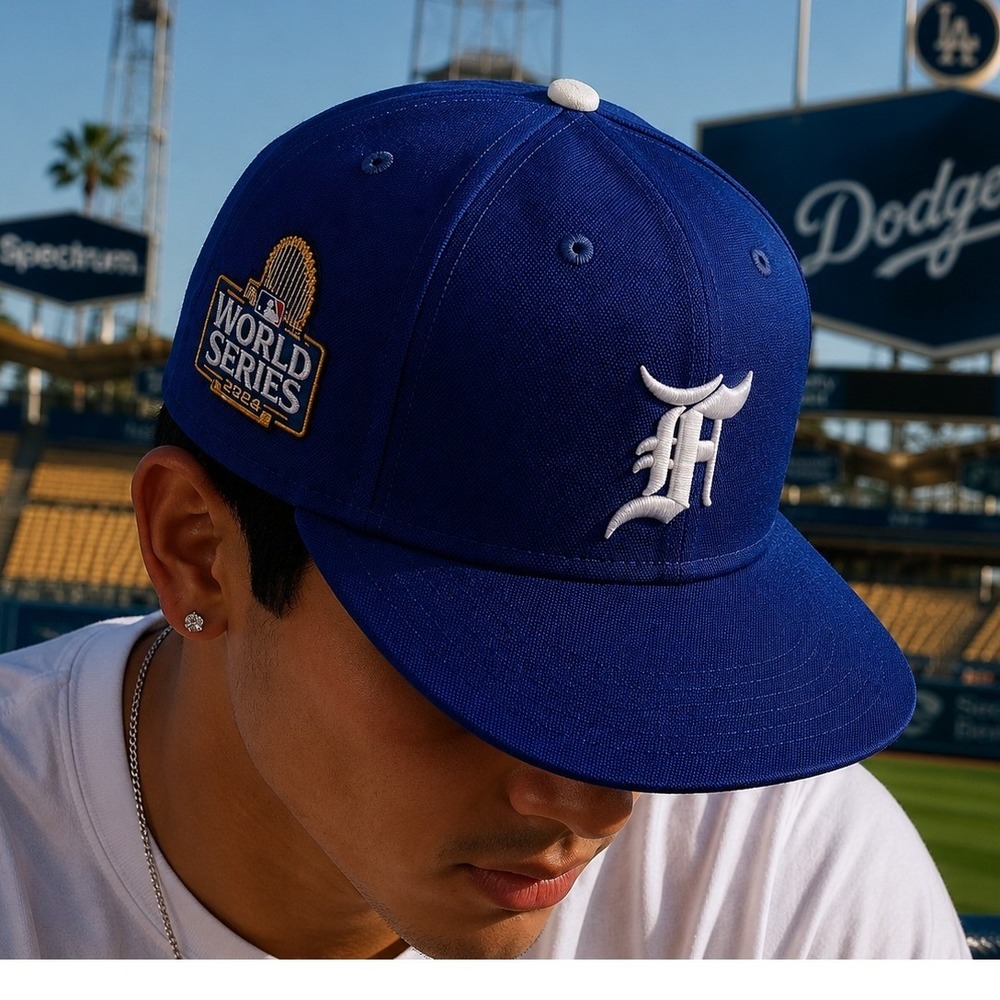 New Era Fear of God Essentials 59FIFTY Fitted Hat Blue 2024 World Series 7 1/8